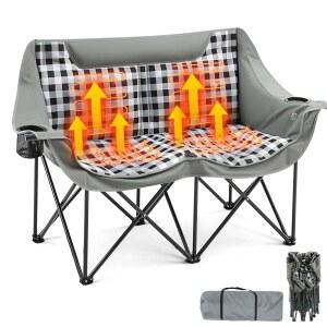 패딩 온열 더블 캠핑 의자 3개의 4개의 잔디용 난방 오버사이즈 접이식 플레이드) 뱅크 사용(그레이 열 야외 및 휴대용 레벨 스포츠 러브스잇 의자 구역 파워 5v/3a