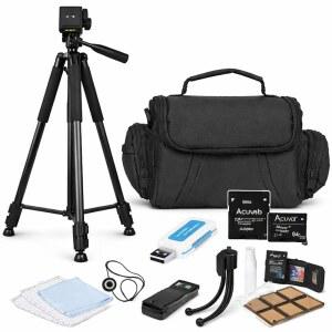 Acuvar 60 u201D 카메라 삼각대 휴대용 및 u2013 올림푸스용 케이스 키트 리모컨 카드 액세서리 디지털 DSLR 메모리 스타터 청소 64GB 범용 번들