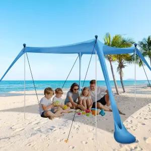 해변 텐트 모래주머니 모래 삽 접지 말뚝 및 안정성 기둥이 있는 비치 캐노피 UPF50+ 캠핑 여행 낚시