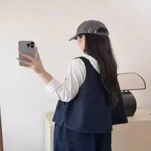 여사친 데님 캐주얼 조끼 순정 라운드 싱글 포켓 블레이저 ST1