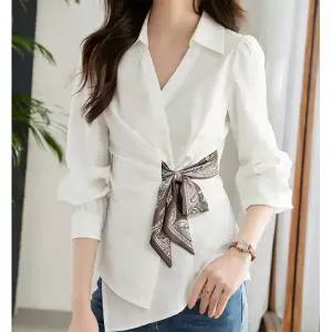 [하프클럽/]사이드랩 리본락 블라우스 7211B7