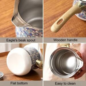 550ml 전문가용가용 터키식 커피포트세트 (워머 베이스 포함) 골드 스테인리스 스틸 미끄럼 방지 손잡이 장