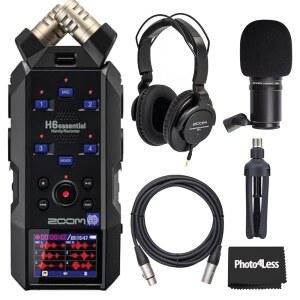 폰 윈드스크린 XLR 케이블 및 테이블탑 스탠드가 포함된 ZDM 1 팟 트 마이크 팩이 H6 필수 6트랙 32비트 휴대용 오디오 번들