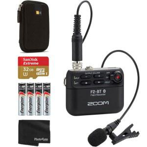 32GB SDHC 메모리 카드 AAA 알칼리 배터리 및 휴대용 케이스가 포함된 라 에 마이크 번들이 있는 F2 BT 울트라콤팩트 블루투스 지원 필드 디럭스 번들