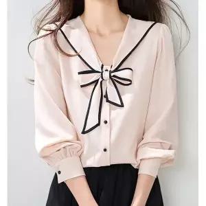 [하프클럽/패션]리본숄네크라인 블라우스 266E9ED6