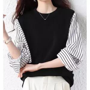 [하프클럽/패션]레이어드 줄지가오리핏 블라우스 266DFEC0