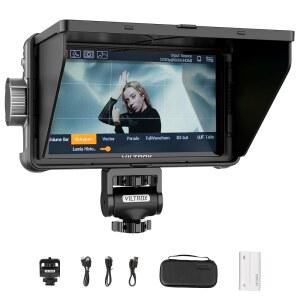 5 5인치 1200니트 4Kp30 HD 비디오 필드 모니터 10비트 HDR 데이라이트 뷰잉 1920 x 1080 휴대용 핫 슈 마운트 배터리 선샤인 후드