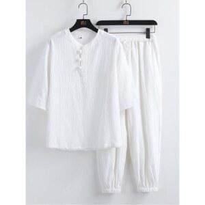 명상복 기도 반팔 수련복 요가복 린넨 세트