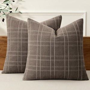 장식 체크 던지기 베개 커버 소파 20x20 브라운용 홈 농가 침실 모던 빈티지 데코 세트 2종 겨울 중립 보호 쿠션
