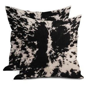 소가죽 프린트 베개 커버 20X20인치 야외 2 소 던지기 화이트 홈 케이스 코튼 웨스턴 반점 포치 장식 데코 소파 블랙 린넨 세트 사각 농가