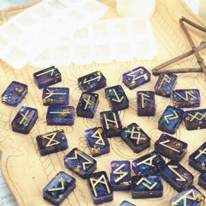 룬스톤 위카 크리스탈 몰드 조각 엘더 Futhark 알파벳 바이킹 레진 키트 요술