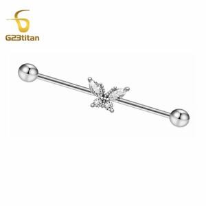 수술용 티타늄 산업용 바벨 실버 컬러 지르콘 나비 귀 연골 피어싱 주얼리 귀걸이 길이 14g 34-40mm보석