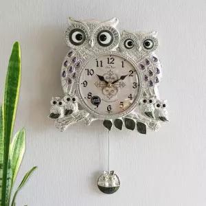 무소음 원앙 부엉이 은도금 소형 주물 추벽시계 HCP-198S