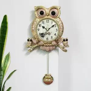 무소음 재물 부엉이 금도금 소형 주물 추벽시계 HCP-162G