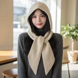 후드 머플러 니트 방한 모자 목도리 일체형 여성용 겨울 귀도리 넥워머