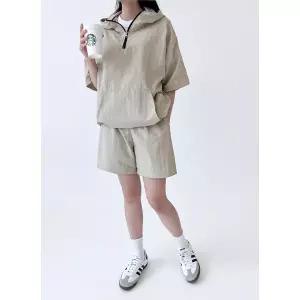 여성 셋업 반바지 반팔 커플 아노락세트 트레이닝 오버핏 T 운동복 후드 60W