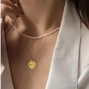 레이어드 목걸이 세트 진주 골드 동전 담수진주 18k 도금 천연 미니 초커