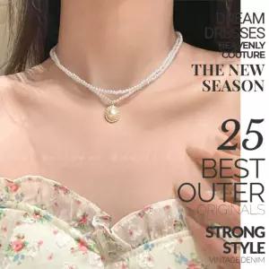 레이어드 목걸이 세트 더블 진주 드롭 팬던트 초커 목줄 비즈 이어커프