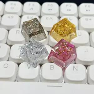 호환 1PCS 수제 수지 키 캡 MX 축용 골드은 호일 OEM 프로필 R4 게임 키보드 키로 투명하게 개인화