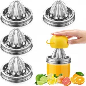 레몬로드 4개 스테인리스 스틸 메이슨 병 착즙기 뚜껑 수동 압착기 3.39인치 와이드 마우스 시트러스 리머