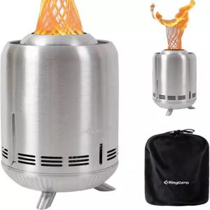 킹캠프 무연 불 구덩이 초경량 스테인리스 스탠드가 있는 휴대용 캠핑 스토브 탈착식 애쉬 팬 및 캠핑용