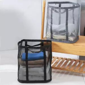 손잡이가 달린 메쉬 백 2개 접이식 세탁 바구니 가방 통기성 비치백 공간 절약 여행용 토트백