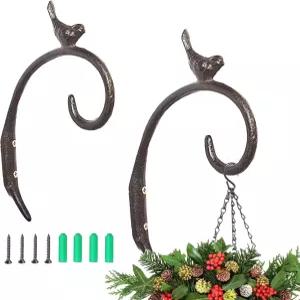 Zyuzles 2Pc 주철 벽걸이 식물 브래킷 버드 월 금속 걸이 꽃바구니 새 모이통 풍차임 화분용 장식