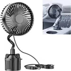 컵 홀더용 노크미디 5V 자동차 USB 전원 팬 휴대용 360° 회전 저소음 3단 속도 조절식 냉각 유연한 구스넥