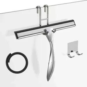 샤워 스퀴지 세트 욕실 도어 거울 타일 자동차 창문용 10인치 스테인리스 스틸 - 100 스트릭 프리 후크