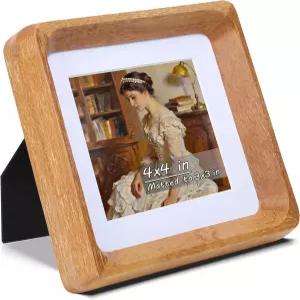 매트가 있는 Gdfmsc 스퀘어 4x4 프레임 3x3 미국산 천연 티크 우드 수공예 원형 모서리에 실제 유리 수직