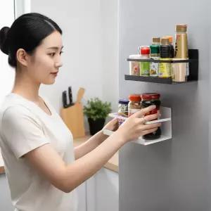 냉장고 사이드 선반 마그네틱 철제 무타공 주방 양념통 거치대 벽면 부착