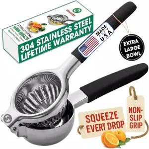 LERICOPEZ 휴대용 레몬 압착기 스테인리스 스틸 ？ 주스기 큰 그릇 크기와 미끄럼 방지 손잡이가 있는 라임