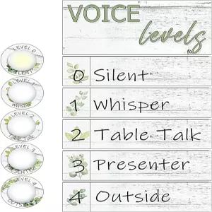 글리터 5개 학교 푸시 라이트 및 음성 레벨 포스터 스티커 LED 탭 차트 배터리 작동 버튼 조명 소음 모니터