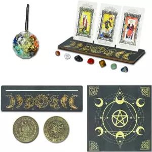 카나 11Pcs 타로 카드 홀더 세트 나무 스탠드 액세서리 점술 도구 마법 장식 위칸 제단 용품