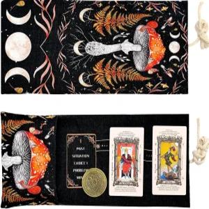 카나 2Pc 타로 카드 홀더 - 레이아웃 패턴이 있는 린넨 덱 매트 대형 보관함 액세서리(버섯)