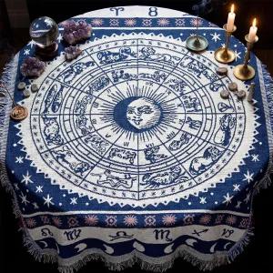 카나 보호 타로 천 35.5 x 인치 - 점술을 위한 별자리 제단 영적 명상 매트 황도대 별자리가 있는 면직
