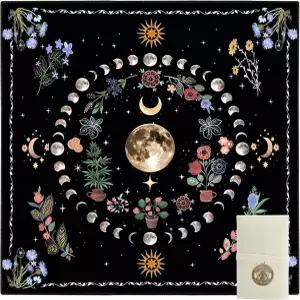 태양 달 패턴 타로 매트가 있는 카나 제단 천 벨벳 - 카드 가방 포함