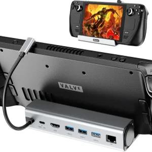 6-in-1 도킹 스테이션 OLED/ROG 앨리/레기온 Go/MSI 클로용 스팀 데크 도크 HDMI 2.0 1000Mbps 기가비트