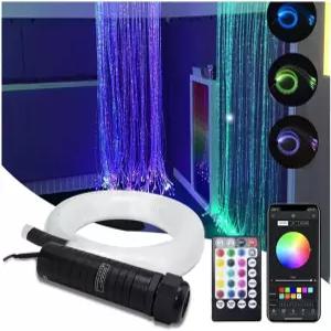 6W RGBW LED 휘핑 광섬유 키트 블루투스 폭포 커튼 라이트 윈도우 감각실 홈 데코레이션 플래시 포인트