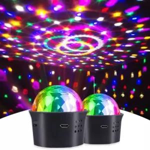 2팩 미니 디스코 볼 라이트 사운드 활성화 멀티컬러 파티 조명 USB 충전식 배터리 DJ 스트로브 댄스 생일