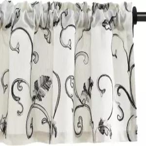 VOGOL 컨트리 스타일 주방 밸런스 거실용 그레이 바인 자수 짧은 커튼 욕실용 조명 필터링 패널 1개 52 x