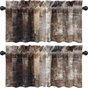 윈도우용 랄릴로 추상 밸런스 주방 창문 커튼 2팩 로드 포켓 디자인 두꺼운 패브릭 52 x 18 인치 브라운