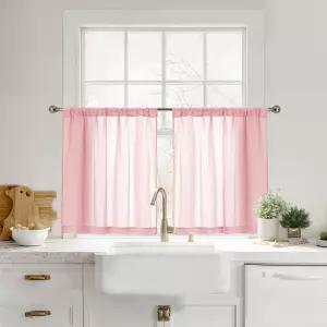싱크대 위 주방 욕실용 RYB 홈 커튼 티어 빛 필터링을 통한 투명 반투명 창문 분홍색 26인치 W x 30인치 L