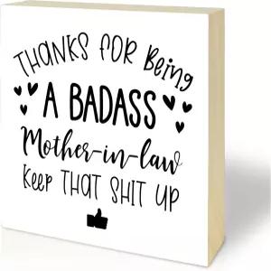 엄마를 위한 선물 - 시어머니 5 x5 나무 소나무 블록 표지판 소박한 테이블 책상 선반 장식 딸 아들의