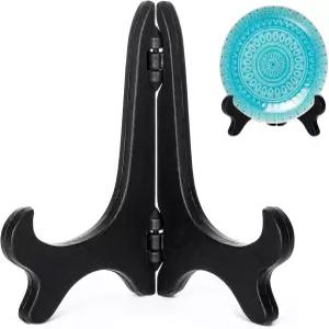 LXUEJIE 4 이젤 접시 홀더 검은색 나무 모양의 플라스틱 디스플레이 스탠드 접이식 작은 장식 액자 책