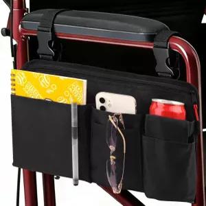 컵 홀더가 있는 리이오토 휠체어 사이드백 워커용 팔걸이 파우치 액세서리 롤레이터 전동 스쿠터 시니어용