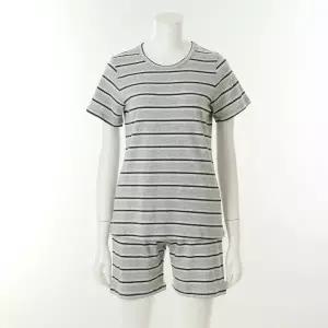 [비너스][VEVS121WVEPS121W-GY]부드러운 면모달 멜란지 스트라이프 반팔반바지 여성실내복세트