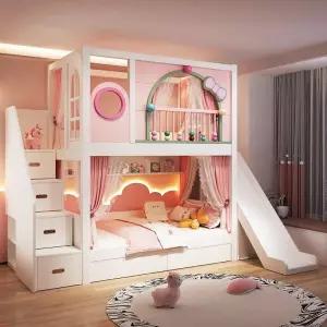 이층 침대 미끄럼틀 계단 키즈 여아 아이방 호텔 수납