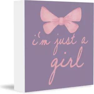 CUANFDDSF 트렌디 퍼플 보우 코켓 룸 장식 나무 상자 간판 파티 걸스 아임 어 걸리 보크노트 집 기숙사 벽