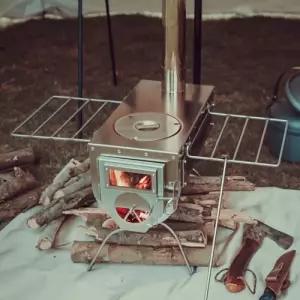 캠핑 화목난로 스테인리스 스토브 유리창 포함 접이식 다리 사이드 선반 연통 휴대용 가방